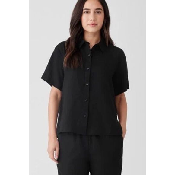 Eileen Fisher Black Button down linen cotton blend, XL $168 D11 - Picture 1 of 8